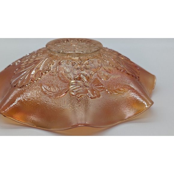 Northwood Grape Leaves Blossoms and Palms back pattern carnival glass dish light - Picture 15 of 16